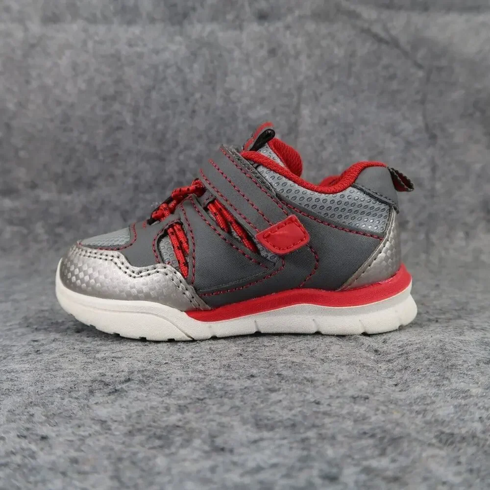 Athletic Works Shoes Baby 5 Sneakers Bungee Active Adjustable Strap Gray Red Kid